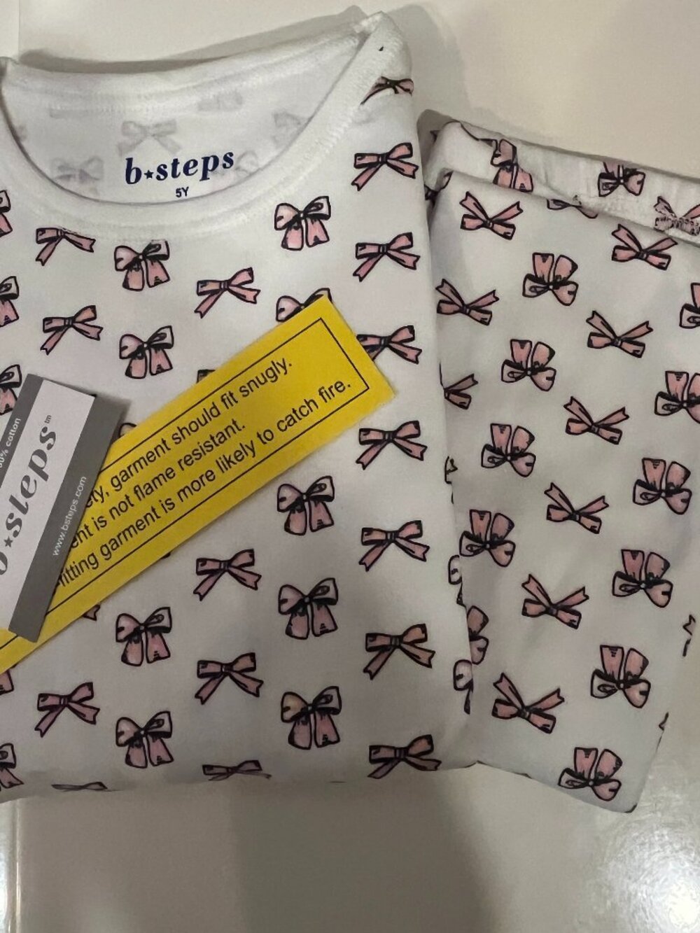 Girls Pajamas Size 5 from B*Steps - White and Pink Bows NEW